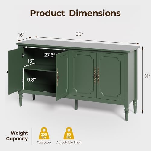 FansaFurn 58" Sideboard Buffet Cabinet for Kitchen & Coffee Bar, Green2