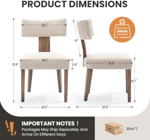 Modern Wooden Dining Chairs Set of 2 Fabric Upholstered Kitchen Chairs
