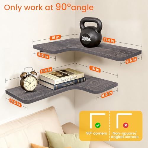 Homode Corner Shelves Wall Mounted, Set of 3 Floating Corner Shelves with Cor...