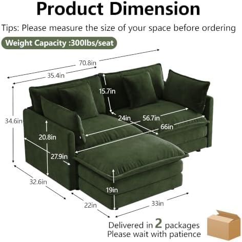 mikibama Modular Sectional Sofa, 70.8 Inch L Shaped Couch Set for Living Room...