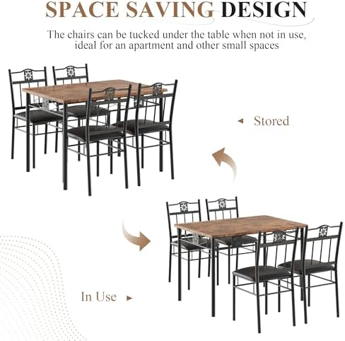 VECELO Dining Table Set for 4, 5-Piece Wood Kitchen Table with Upholstered Pa...