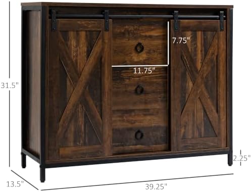 HOMCOM Industrial Farmhouse Buffet Cabinet, Kitchen Sideboard with Sliding Ba...