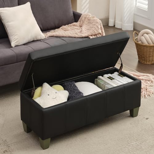 41" Storage Ottoman, Storage Bench with Safety Hinge, Upholstered Synthe...