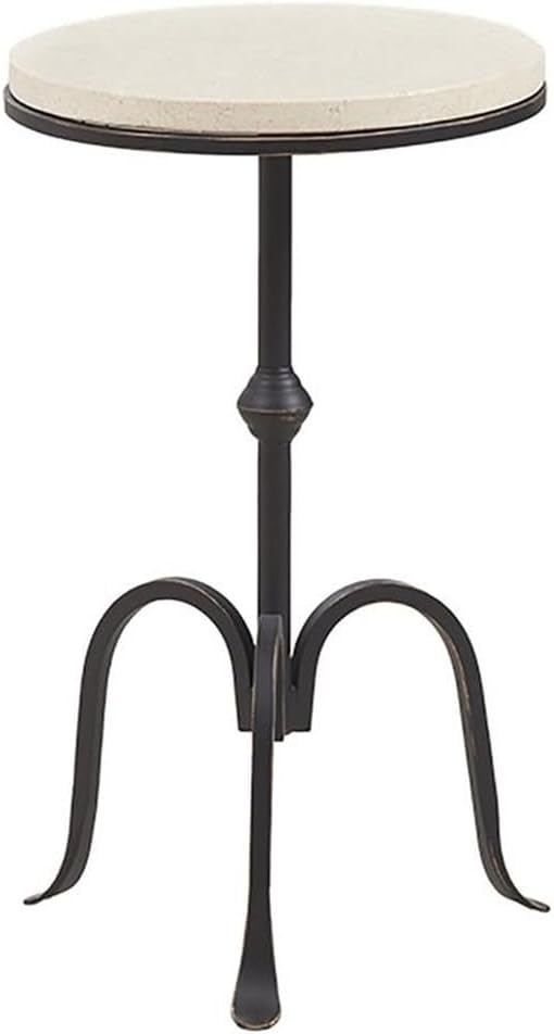 Pemberly Row Round Metal and Marble Accent Table, 11.75" Wide, Black Fin...