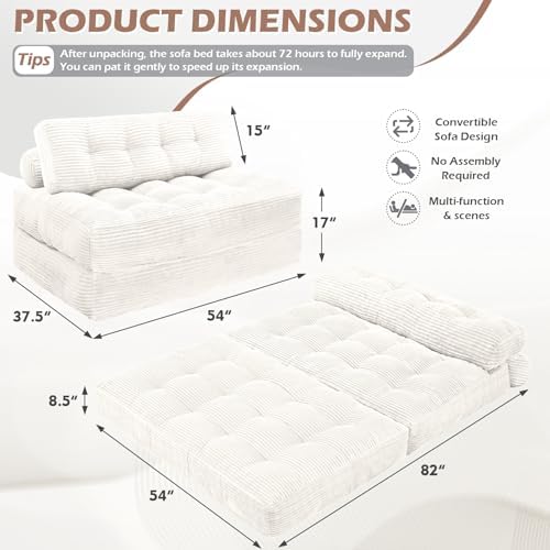 Folding Sofa Bed, Convertible Sleeper Chair with Pillow & Handle, Foldabl...