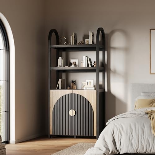 BELLEZE Book Shelf 72" Tall Arched Bookcase with Storage, 5 Tier Mid Cen...