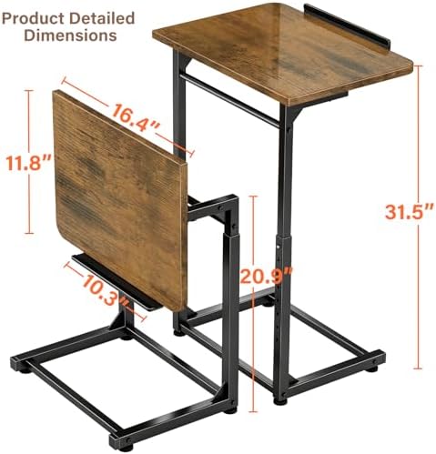 Tv Tray Table, 8-Level Adjustable Height Couch Side Table,90° Tilt Angle Adju...