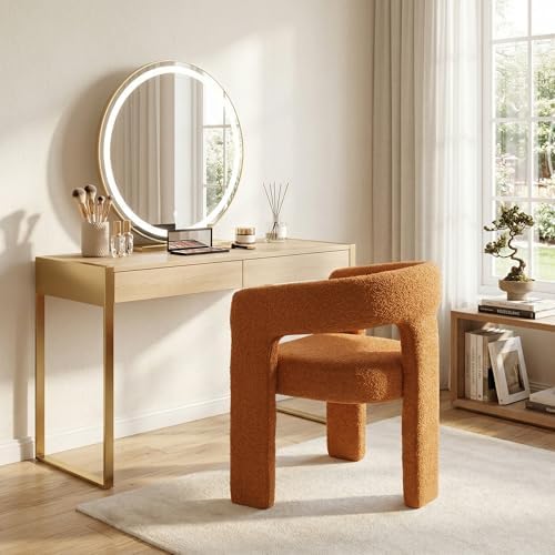 HNY Modern Sherpa Barrel Single Dining Chair, Orange | Upholstered Accent Arm...