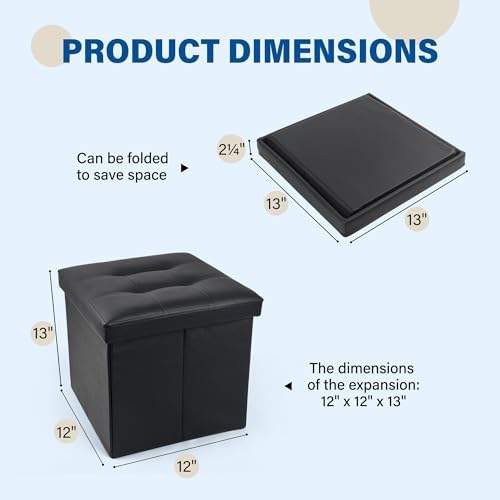 LotFancy Storage Ottoman, 2 Pack, Foldable Foot Rest Stool, 13x12x12 Inches S...