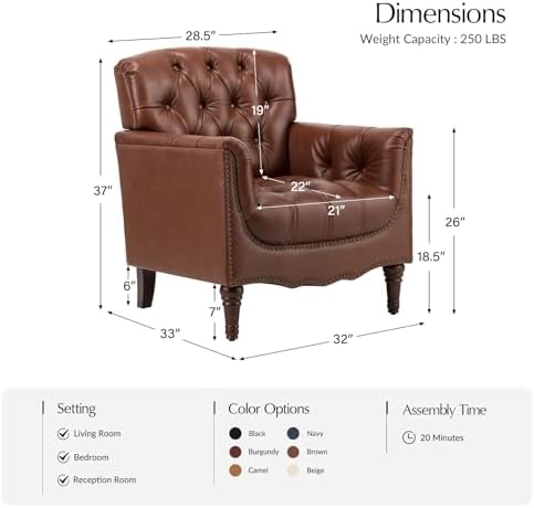 HULALA HOME Mid Century Modern Genuine Leather Accent Chair Set of 2, Brown |...