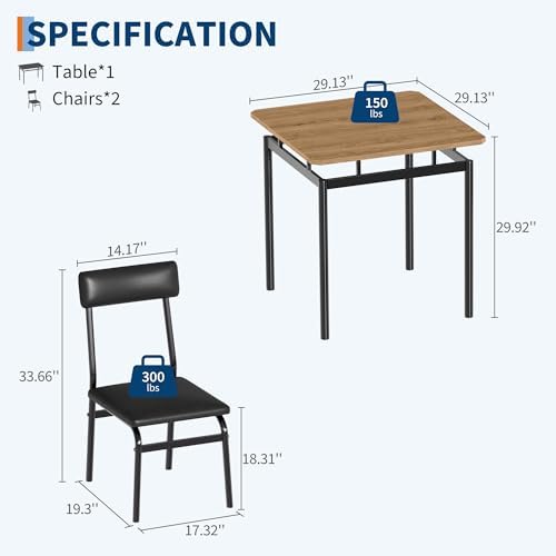 Garvee 3 Piece Dining Table Set, Kitchen Table Set for 2 with 2 PU Upholstere...