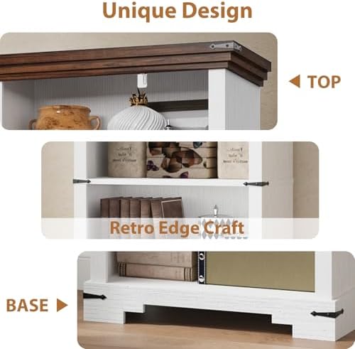 6-Tier Farmhouse Bookshelf, 73 inch Tall Bookcase with 2 Adjustable Shelves, ...