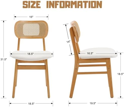 ROCITY Rattan Dining Chairs Set of 4 Beige Linen Fabric Dining Room Chairs Na...