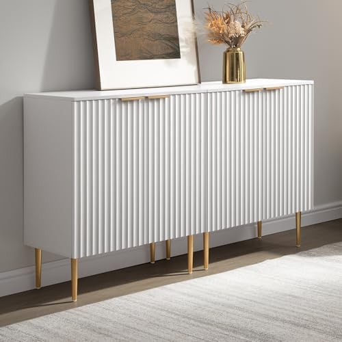 SICOTAS 57"W Modern Sideboard Buffet Cabinet with Adjustable Shelves, White
