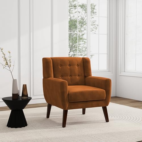 Accent Chairs Set of 2, Velvet Upholstered Armchair, Orange | Mid Century Mod...