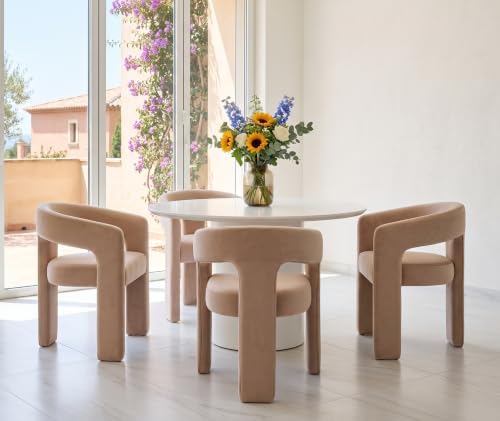 RIVOVA Modern Barrel Dining Chairs Set of 4, Velvet Upholstered Accent Side C...
