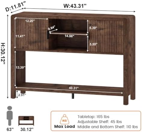 FATORRI Industrial Console Entryway Table with Storage, 43.31 inch Farmhouse ...