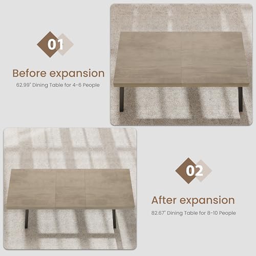 GarveeHome 63-83" Extendable Dining Table, Industrial Rectangular Dining...