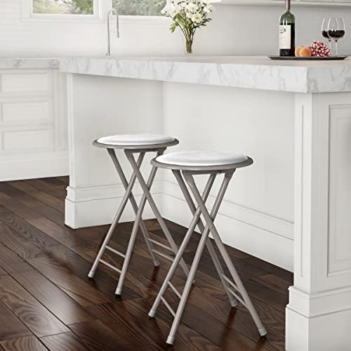 Lavish Home Folding Stool with Padded Backless Seat Set of 2, White, 24”