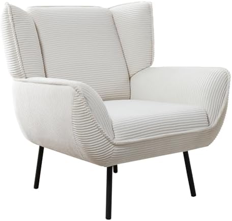 Corduroy Wingback Accent Chair, High Back Armchair with Deep Seat, White
