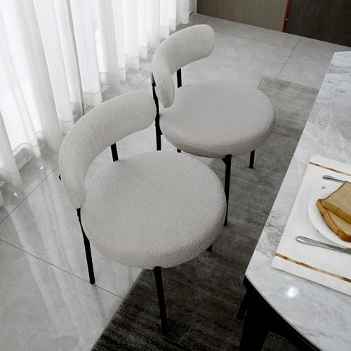Dining Chairs Set of 4, Round Upholstered Boucle Dining Room Chairs, Mid-Cent...