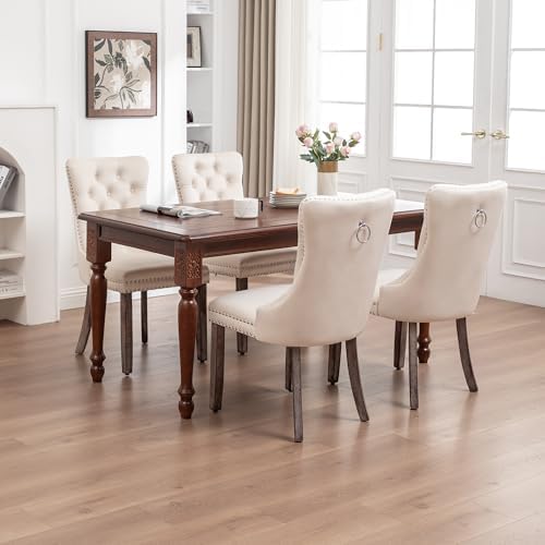 Velvet Dining Chairs, Beige Dining Chairs Set of 4