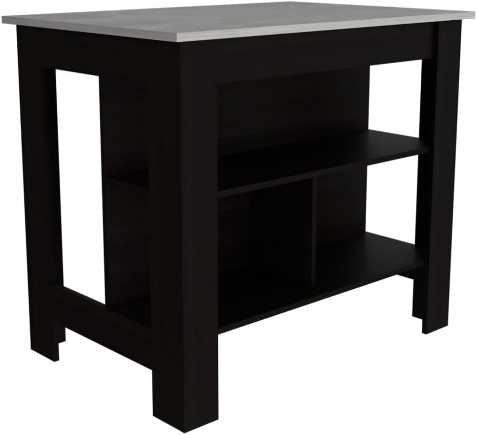 Kitchen Island with Three Storage Shelves and Marble Finish | Three open stor...
