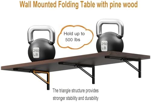 IAE Wall Mounted Folding Table with Pine Wood,60" x 16"Floating Wal...