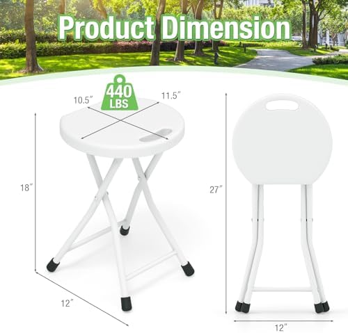 GYMAX Folding Stool, 18in Portable Collapsible Bar Stool with Handle & St...
