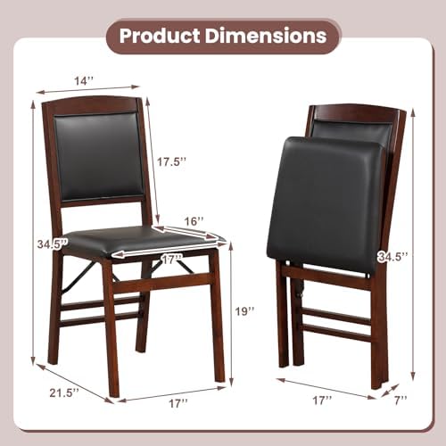 KOTEK Folding Dining Chairs Set of 2, Wooden Kitchen Chairs with Padded Seat ...