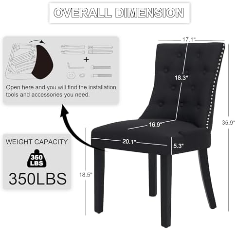 Dining Chairs Set of 4, Modern Kitchen Chairs with Back, Black
