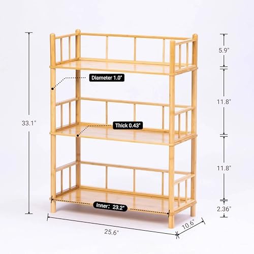 3‑Tier Expandable Bamboo Open Bookcase,Wooden Bookshelf,Natural