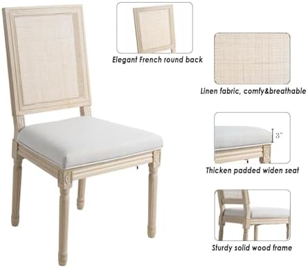 CIMOTA Farmhouse Dining Chairs Set of 4, French Rattan Dining Room Chairs wit...