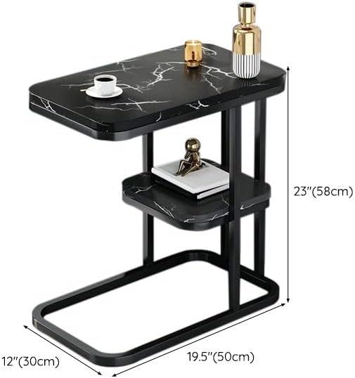 End Table, Modern Marble Side Table Sofa Table with Storage Shelf, Narrow Nig...
