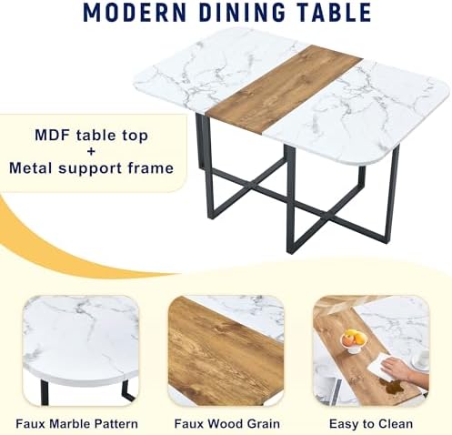 7-Piece Dining Table Set for 6,Modern Dining Table Set for 6 with Cushioned C...