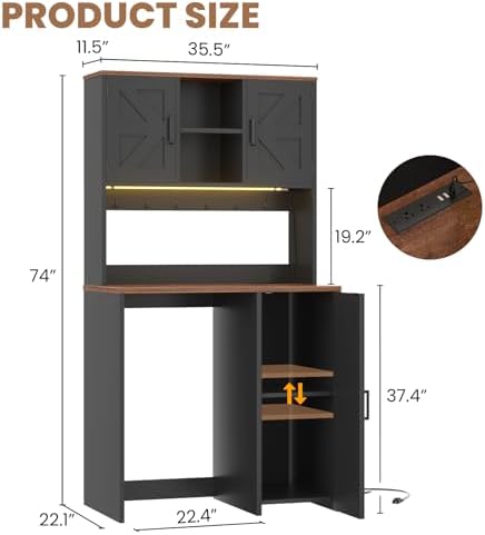 Unikito Mini Fridge Cabinet with Storage, Power Outlet & LED Light, Black