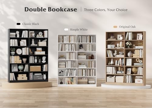 FACBOTALL Bookshelf Tall Bookcase, 6-Tier Double Wide Bookshelves, White