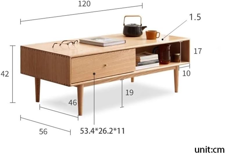 Dual-Sided Storage Coffee Table Sliding Door Drawer Light Finish Small Side T...