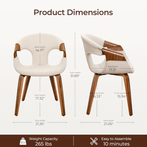 Zouron Fabric Dining Chair, Upholstered Chair with Armrest, Accent Chairs wit...