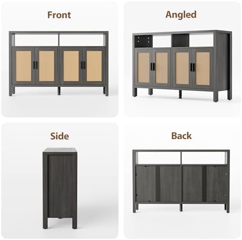 Mericonia Rattan Buffet Cabinet with Storage, Sideboard with Doors, Console T...