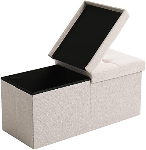 Storage Ottoman Bench Foldable Footrest Foot Stool, 30" Fabric Cream | S...