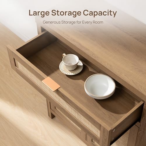 SICOTAS Sideboard Buffet Cabinet Set of 3, Rattan Credenza Storage Cabinet