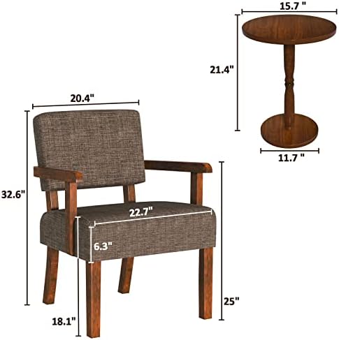 FAGAGA Accent Chairs Set of 2, 2 Solid Wood Armchairs with Side Table | Livin...
