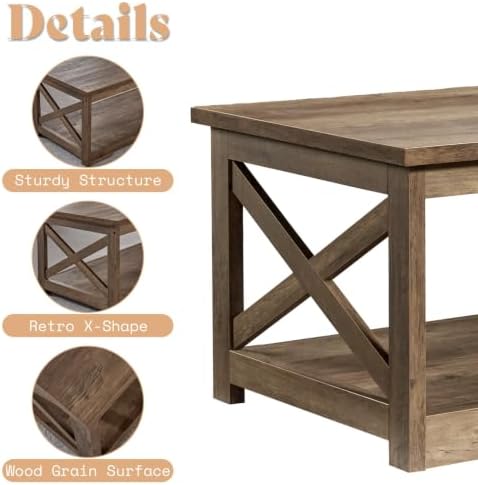 AMERLIFE Farmhouse 5 Piece Living Room Table Set, 59" TV Stand, Barnwood...
