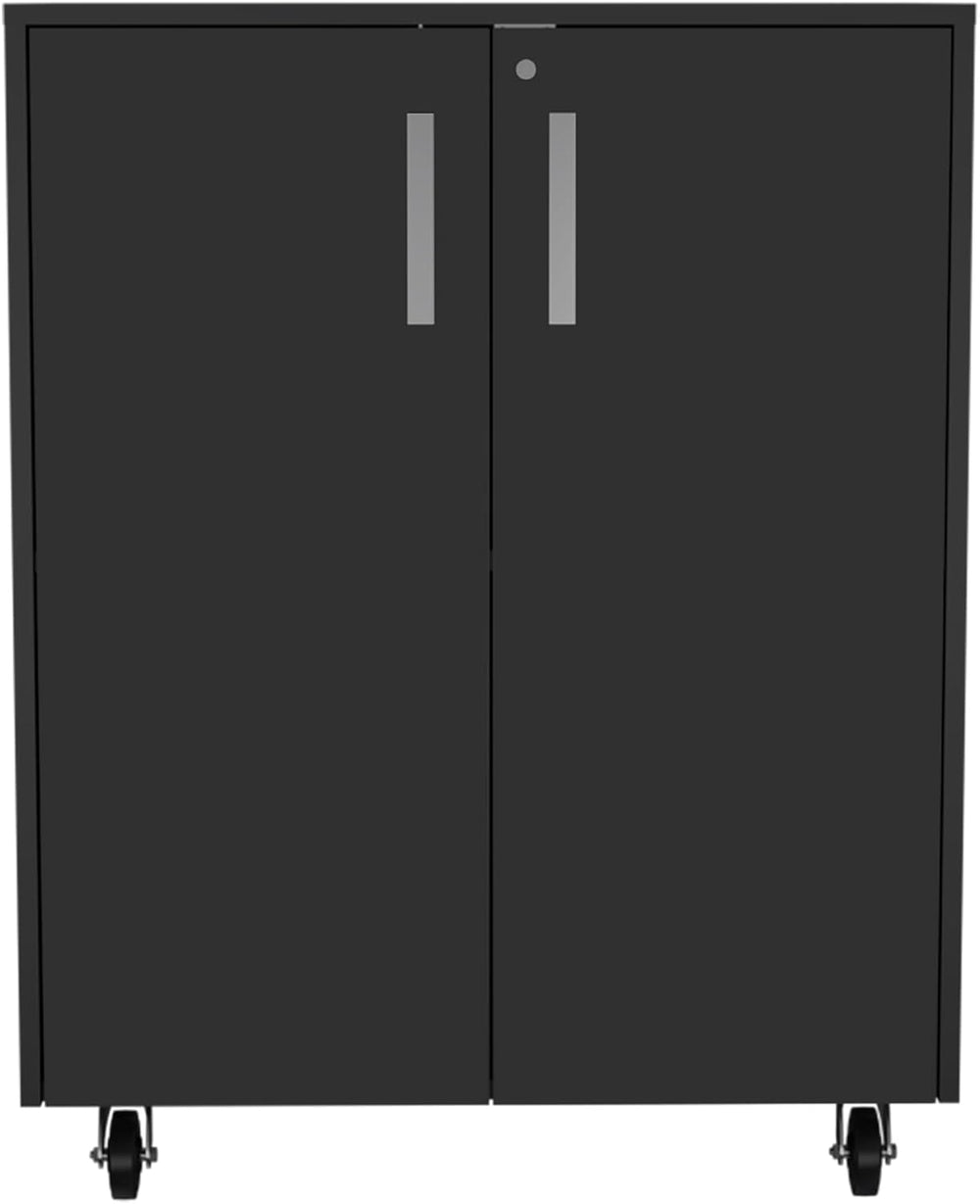 Storage Cabinet Lions, Double Door and Casters, Black Wengue Finish