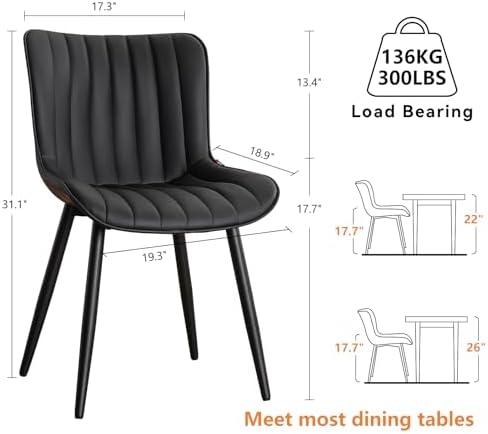 YOUNUOKE Dining Chairs Set of 2 Mid-Century Modern Kitchen Chair Black | Faux...