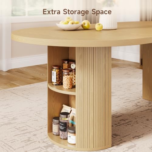 ONBRILL 41-78 Inch Extendable Dining Table for 4-8, Storage Shelf, Oak