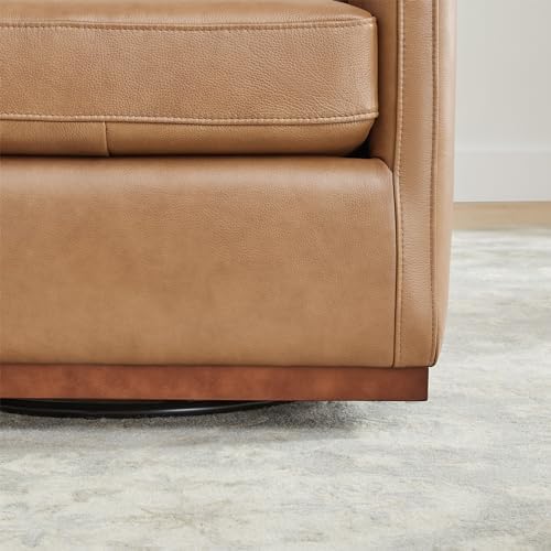 CHITA Genuine Leather Swivel Chair, Wood Frame, Fully Assembled, Saddle