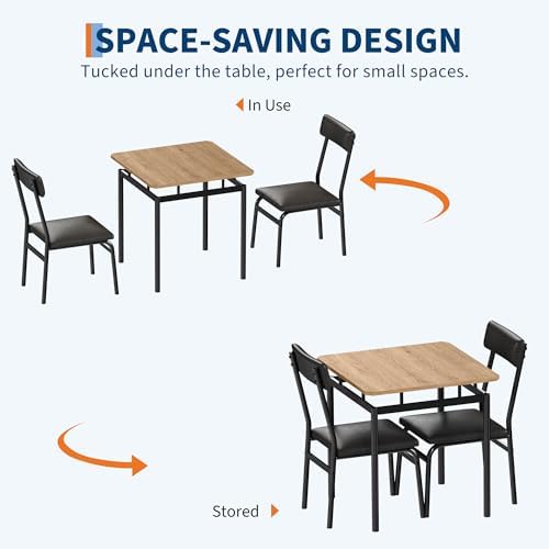Garvee 3 Piece Dining Table Set, Kitchen Table Set for 2 with 2 PU Upholstere...