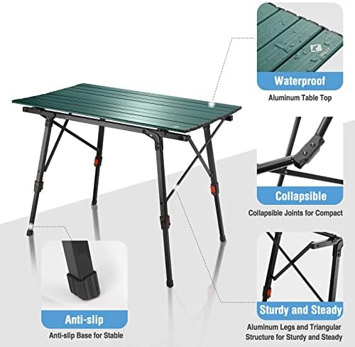 VILLEY Portable Camping Table with Adjustable Legs, Aluminum Folding Table